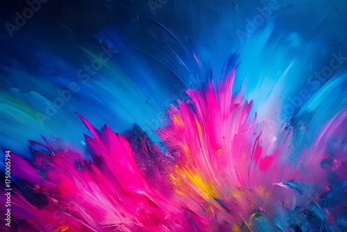 Vibrant explosion of pink and blue abstract paint splashes
