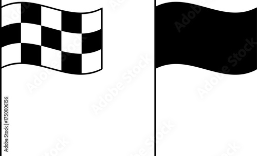 Two flags one checkered one solid black on poles