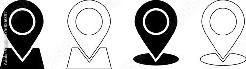 Four location pin icons with solid and outline styles