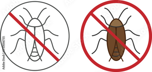 Anti Cockroach Pest Control Sign – Stop Insects Warning Symbol Vector Illustration