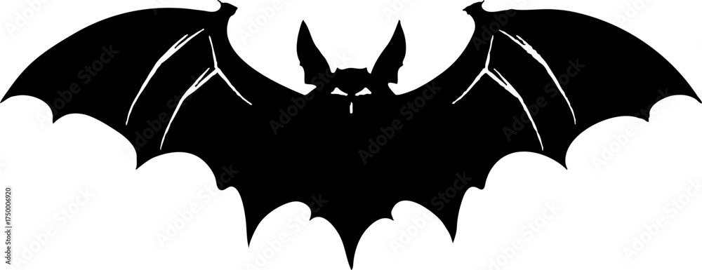 Naklejka premium Halloween Bat Silouette, Simple Hand Drawn Monster Icon.