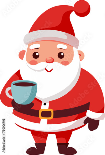 Santa holding a cup of hot cocoa , white background 