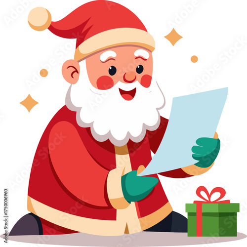 Santa reading kids’ letters , white background 