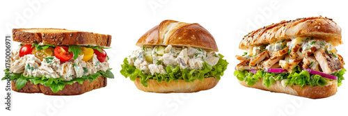 Set of A fresh chicken sandwich with crisp lettuce on transparent png background. Ai generated