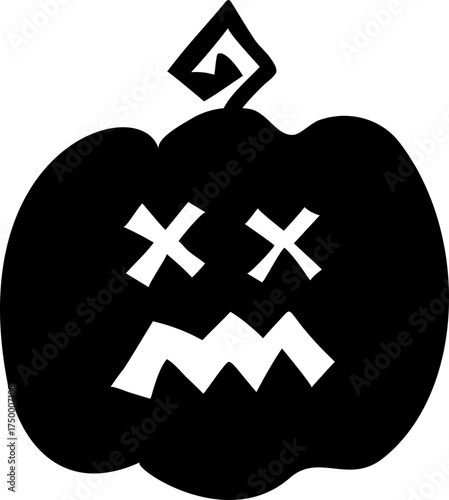 Halloween Pumpkin Silhouette. Autumn Holiday Creepy Graphic Element. Jack-o-Lantern Monster Cut-out