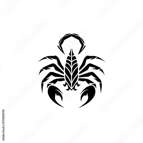 Intricate black scorpion vector illustration with tribal elements, a powerful symbol on a clean white background for graphic design.