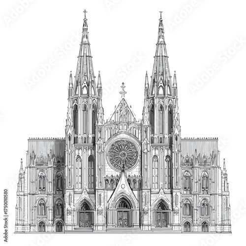 Exquisite Cathedral Applique Line Art Vector