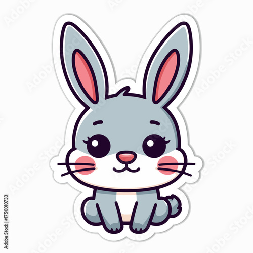 A vibrant kawaii chibi-style bunny sticker with a thick white outline