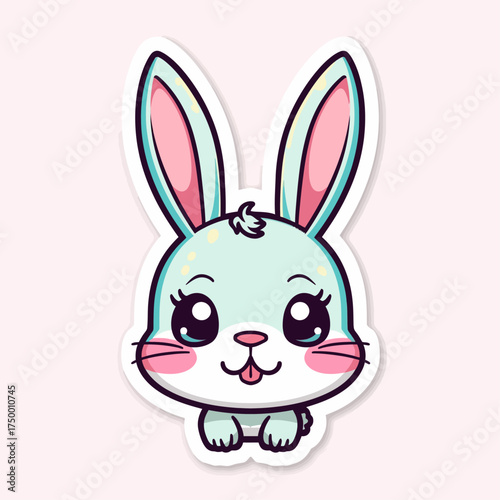 A vibrant kawaii chibi-style bunny sticker with a thick white outline