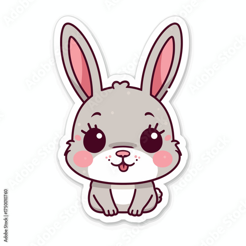 A vibrant kawaii chibi-style bunny sticker with a thick white outline