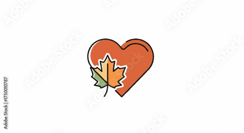 Minimalist Design of Heart with Maple Leaf Symbolizing Canadian Love and National Pride for Patriotic Designs and Cultural Celebrations