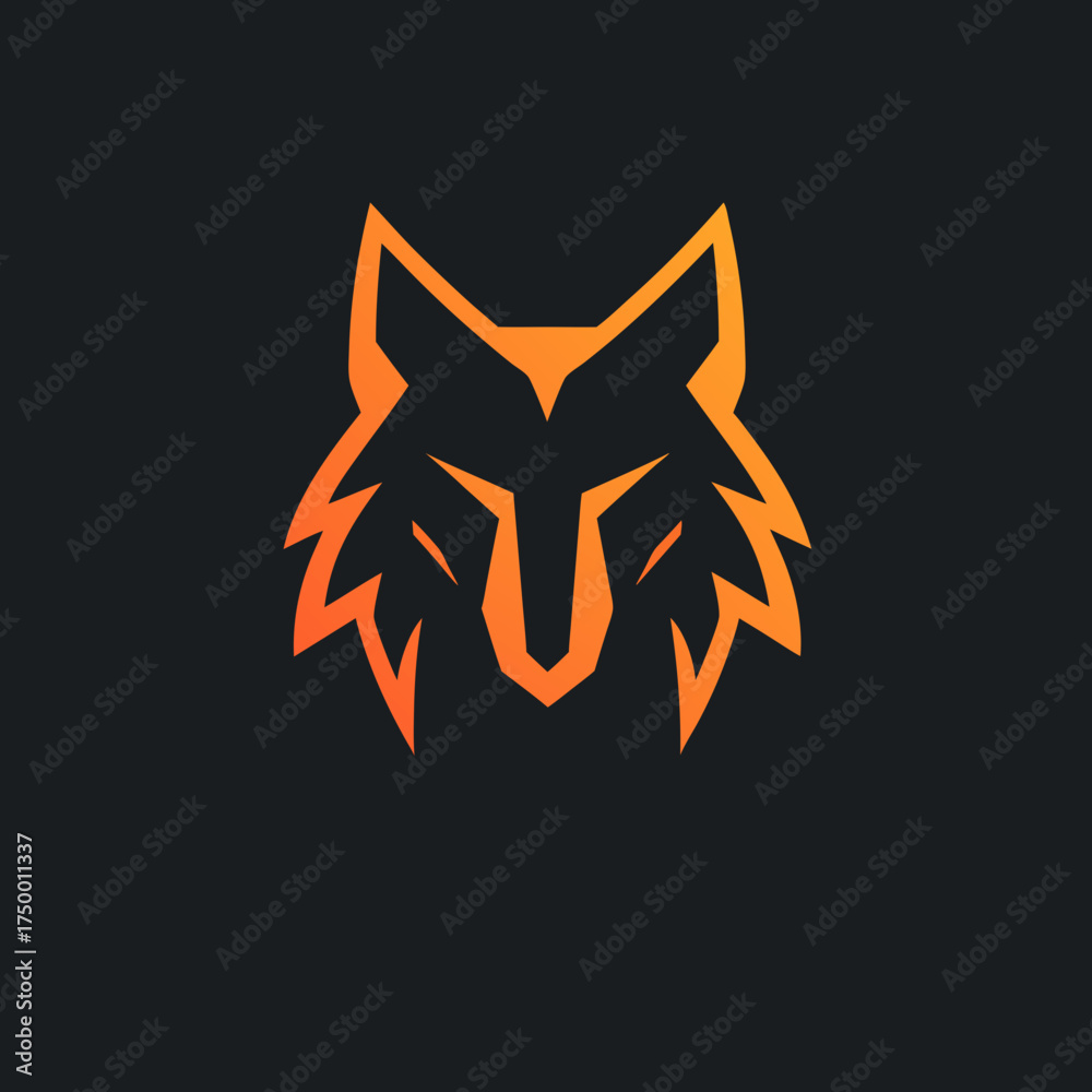 Fototapeta premium Stylized geometric fox head logo illustration with orange gradient on a dark background. Modern wild animal icon or emblem design.