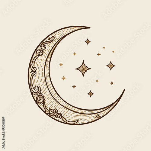 Elegant Eid Crescent Applique Embroidery Design
