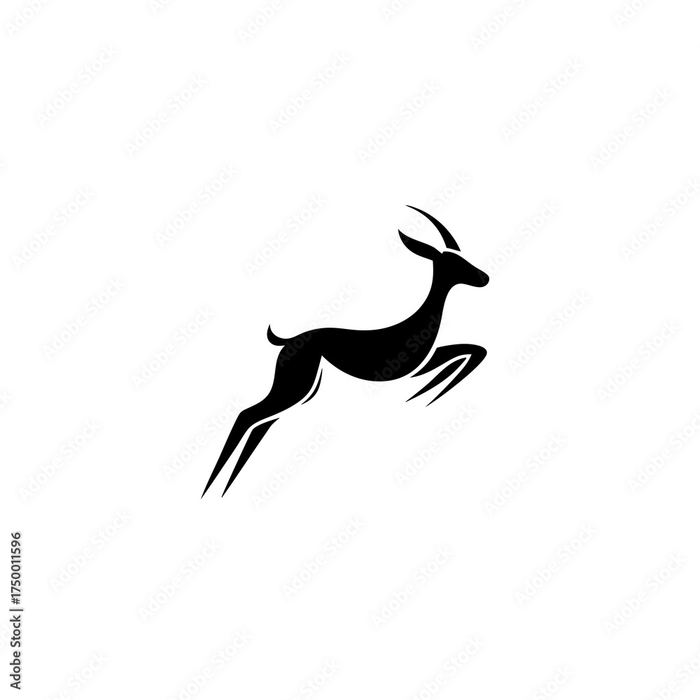 Obraz premium Dynamic black gazelle silhouette leaping, graceful antelope running illustration, wild animal vector graphic design element