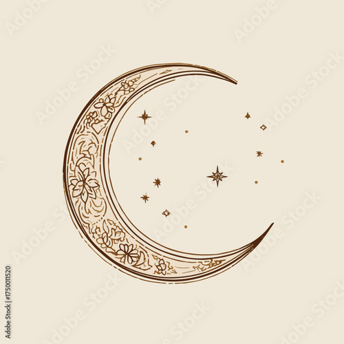 Elegant Eid Crescent Applique Line Art