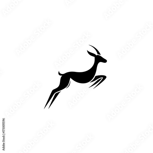 Dynamic black gazelle silhouette leaping, graceful antelope running illustration, wild animal vector graphic design element