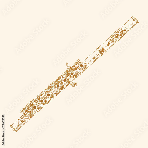 Flute Applique Line Art Embroidery Design