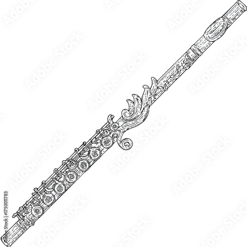 Exquisite Flute Applique Line Art Design