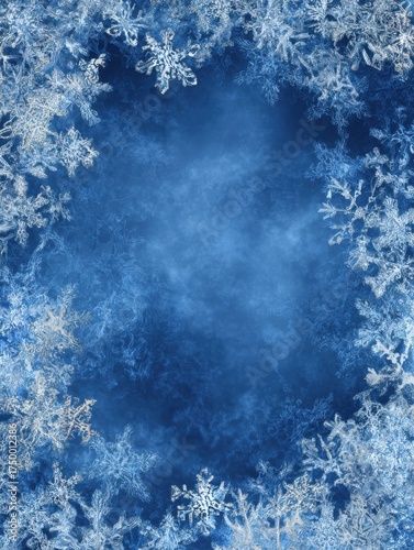 winter snowflake background with blue festive frame