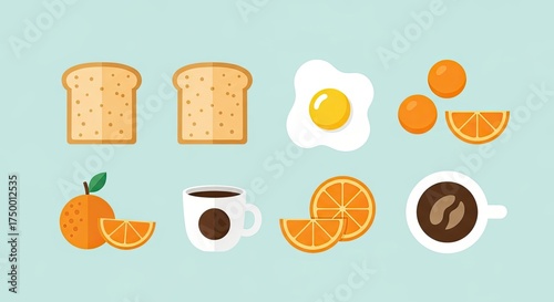 Healthy Breakfast Food Icons Fresh Morning Meal Elements