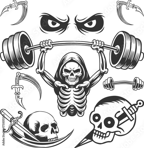 The grim reaper with a scythe and bone, portrait of the death.