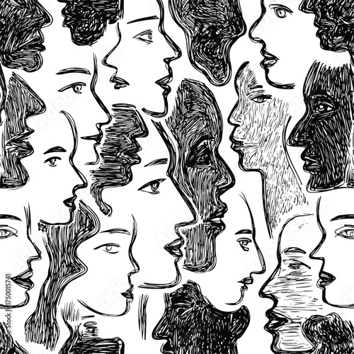 Abstract Monochrome Human Profile Sketches