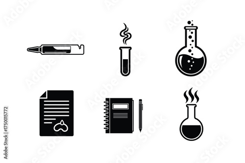 Scientific Research And Laboratory Icons On White Background Keywords: scientific, research