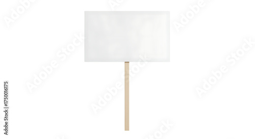 Blank white protest sign on a wooden stick, isolated on transparent background