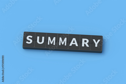 Summary word on flipboard. Brief analysis of achievements. Annual concise report. 3d rendering