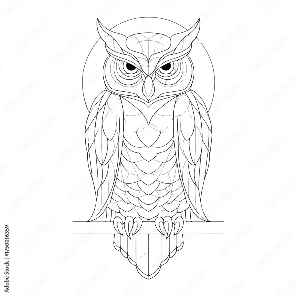 Fototapeta premium Graceful Owl Applique Line Art Embroidery