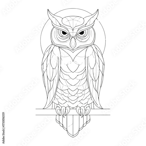 Graceful Owl Applique Line Art Embroidery