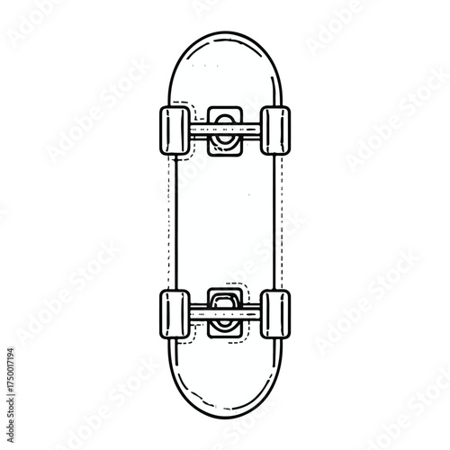 Skateboard Applique Style Line Art Embroidery