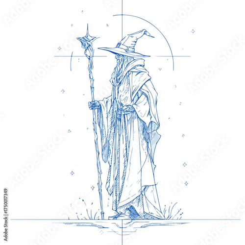 Mystical sorcerer applique line art embroidery