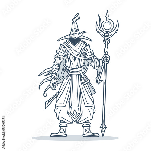 Elegant Wizard Applique Embroidery Line Art