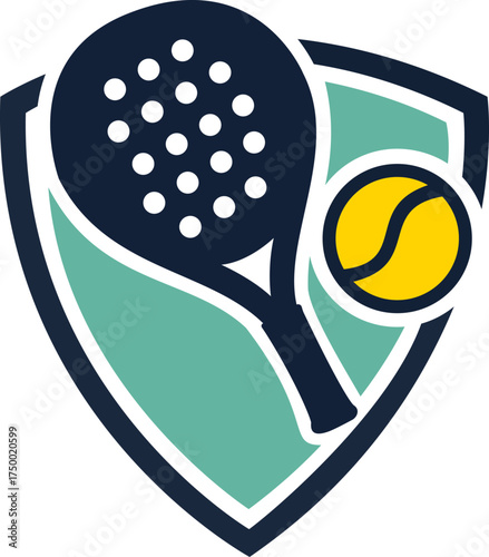 Minimalist logo for a padel club, with a stylized racket and ball for a modern and dynamic look.
