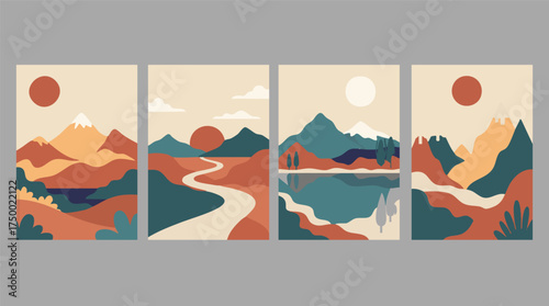 Quartet of Abstract Mountain Landscapes