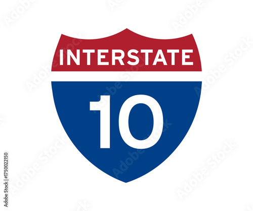 Interstate highway 10 road sign icon. Intrastate american road sign vector design and illustration.
