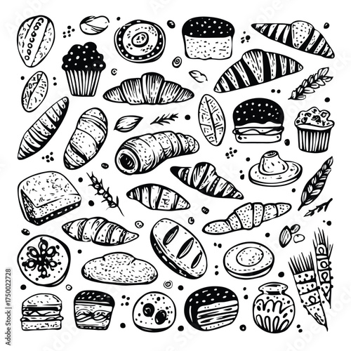 Monochrome Bakery Doodle Line Art