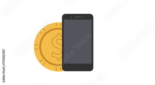 Illustration of a smartphone next to a gold coin with a dollar sign.