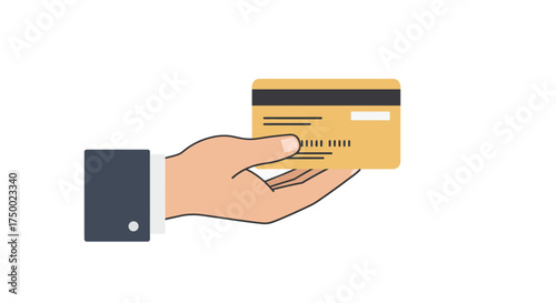 Hand holding a gold credit card with black magnetic stripe and white signature panel.