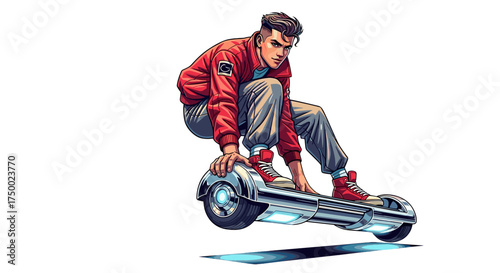 Dynamic Young Man Performing Extreme Hoverboard Trick Isolated on Transparent Background for Energetic Youth Lifestyle Photography
