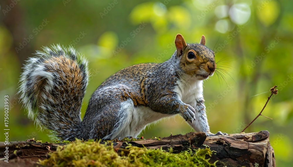 Fototapeta premium Gray Squirrel on Log in Forest.