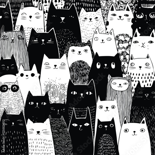 Whimsical Doodle Cat Line Art Collection