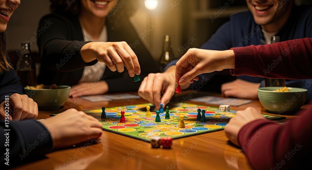 Fototapeta premium Friends Enjoying a Fun Board Game Night Together