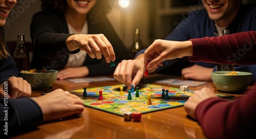 Friends Enjoying a Fun Board Game Night Together