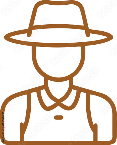 Stylized icon of a farmer wearing a hat and overalls