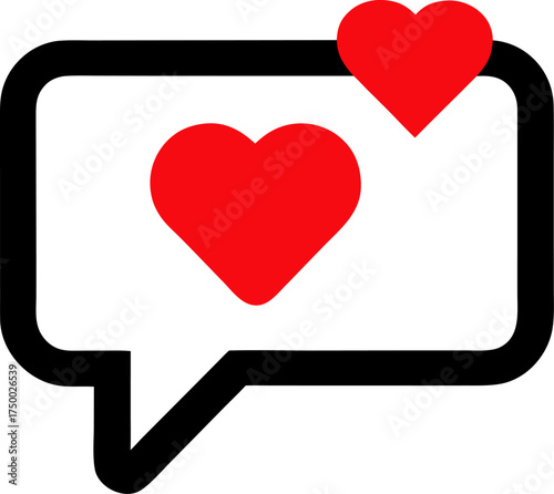 Message notification with a red heart silhouette  vector black , white background  