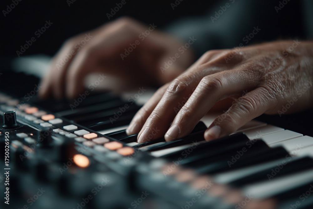 Fototapeta premium A person is playing a keyboard with their hands