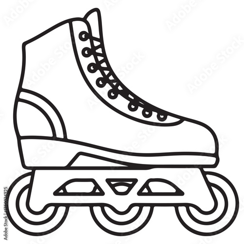Black and White Line Art Illustration of an Inline Skate