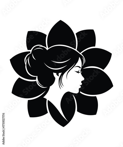 Elegant Woman Silhouette in Lotus Flower Design.